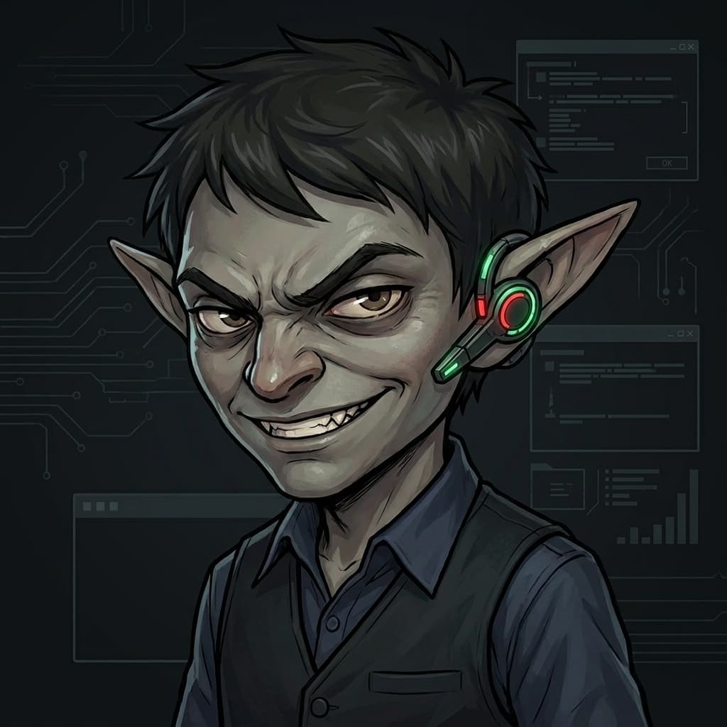 Token Goblin, Tokens / context windows / prompt cost — Tiny CTO: The Chaos Stack character in Corporate style.