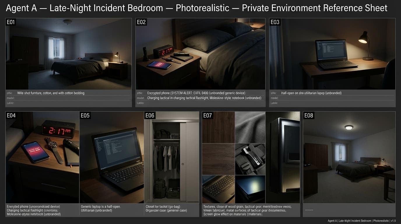 Agent A's Late-Night Incident Bedroom environment background.