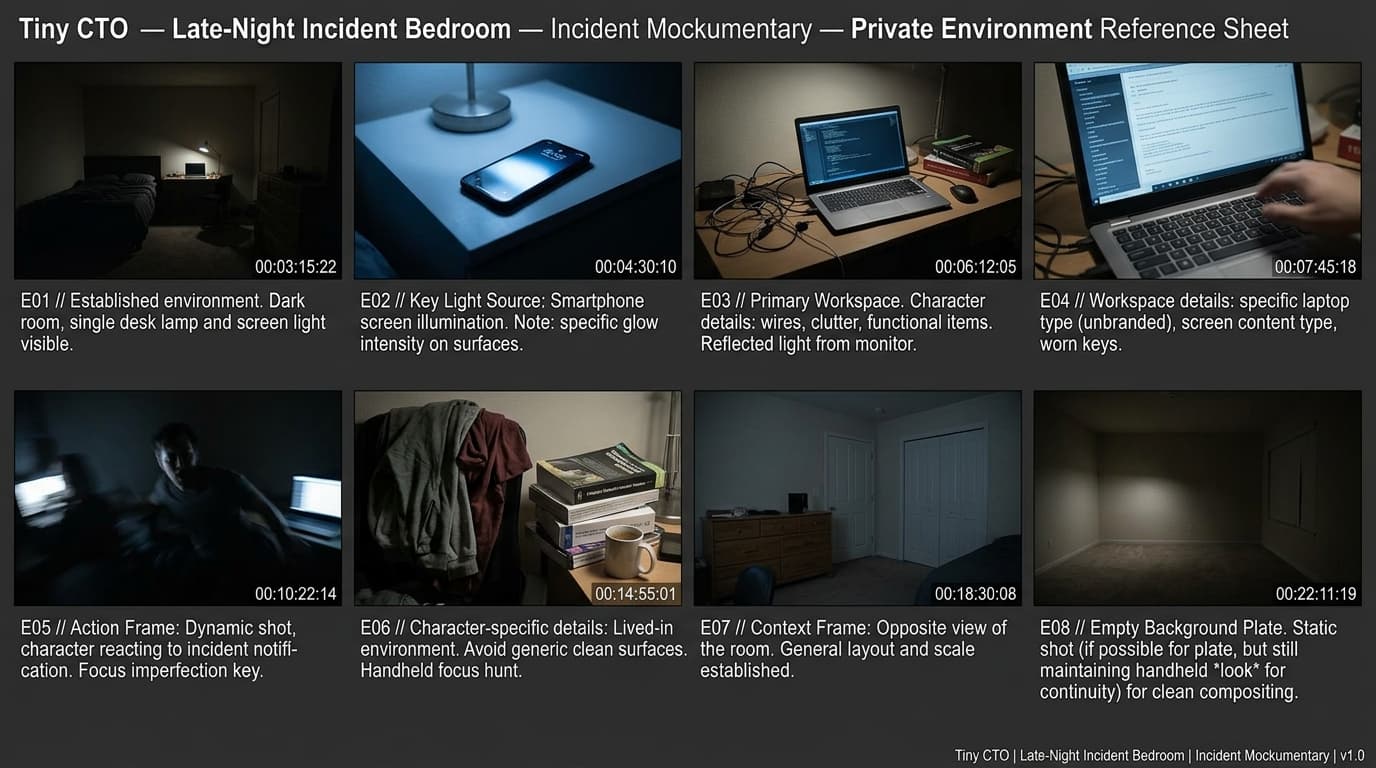 Tiny CTO's Late-Night Incident Bedroom environment background.