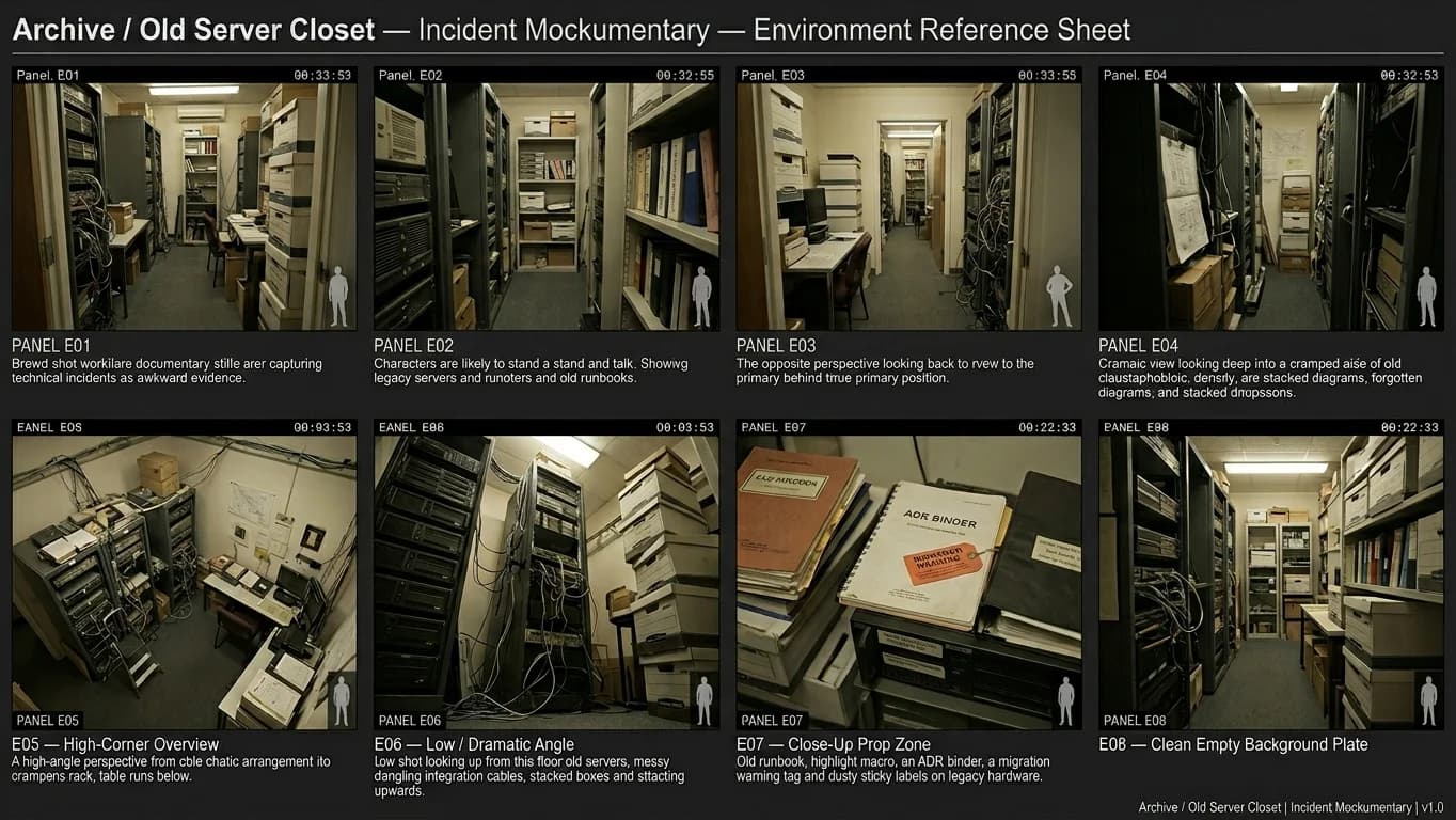Archive and Old Server Closet in Incident Mockumentary style.