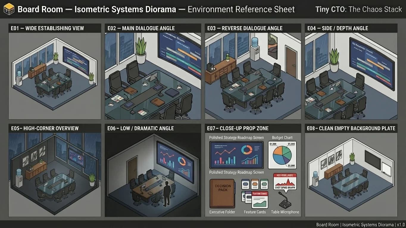 Board Room in Isometric Systems Diorama style.
