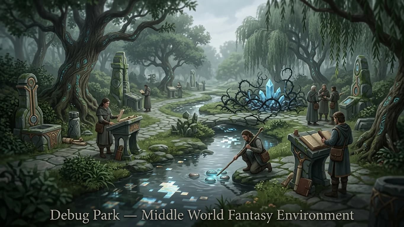 Debug Park in Middle World Fantasy style.