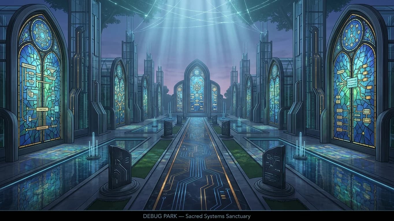 Debug Park in Sacred Systems Sanctuary style.