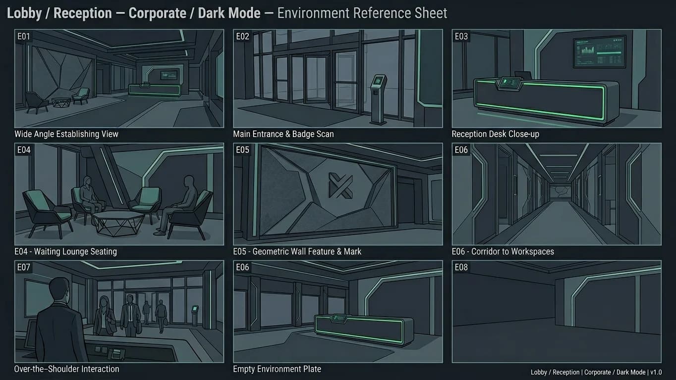 Lobby and Reception in Corporate - Dark Mode style.