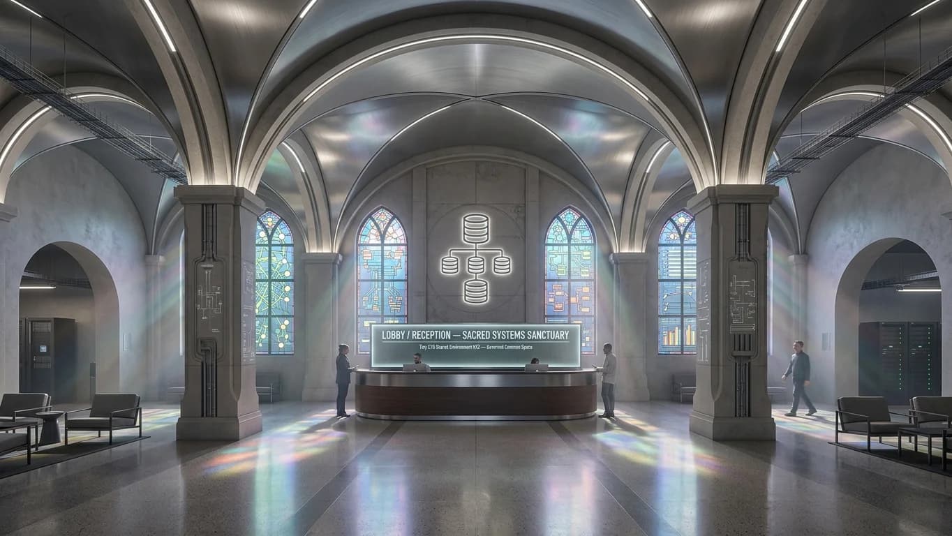 Lobby and Reception in Sacred Systems Sanctuary style.