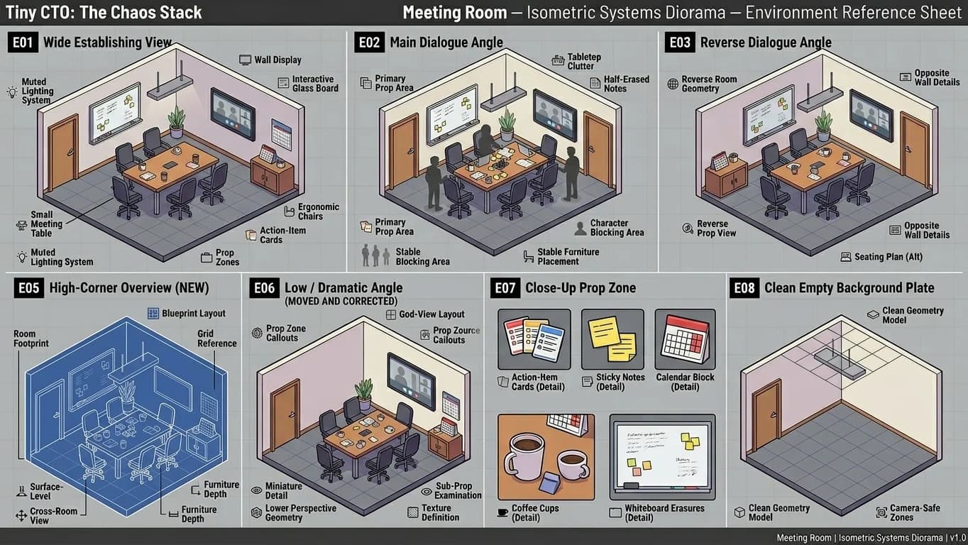 Meeting Room in Isometric Systems Diorama style.