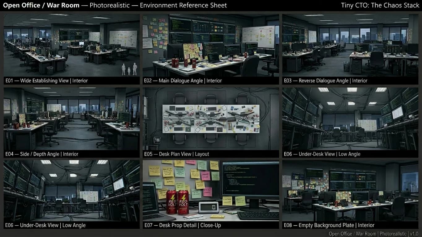 Open Office and War Room in Middle World Fantasy style.