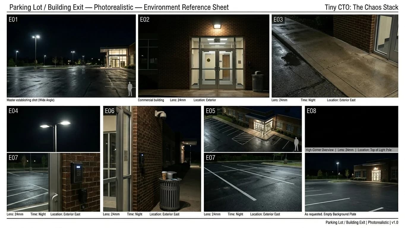 Parking Lot and Building Exit in Middle World Fantasy style.