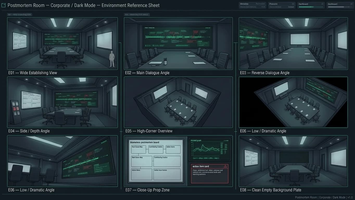 Postmortem Room in Corporate - Dark Mode style.