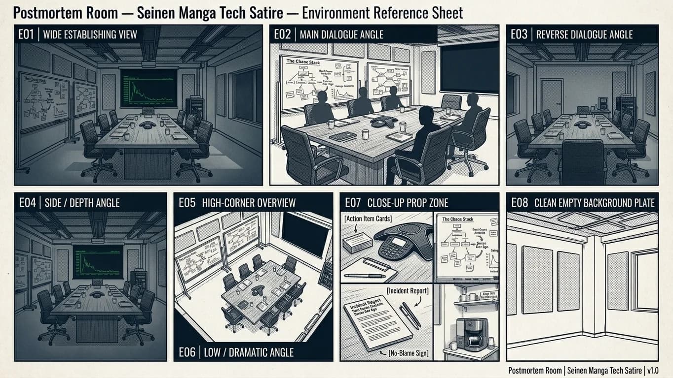 Postmortem Room in Seinen Manga Tech Satire style.