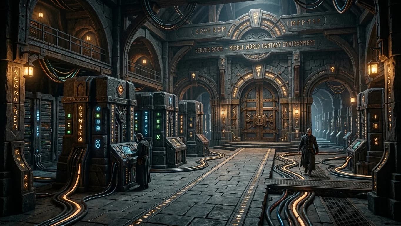 Server Room in Middle World Fantasy style.