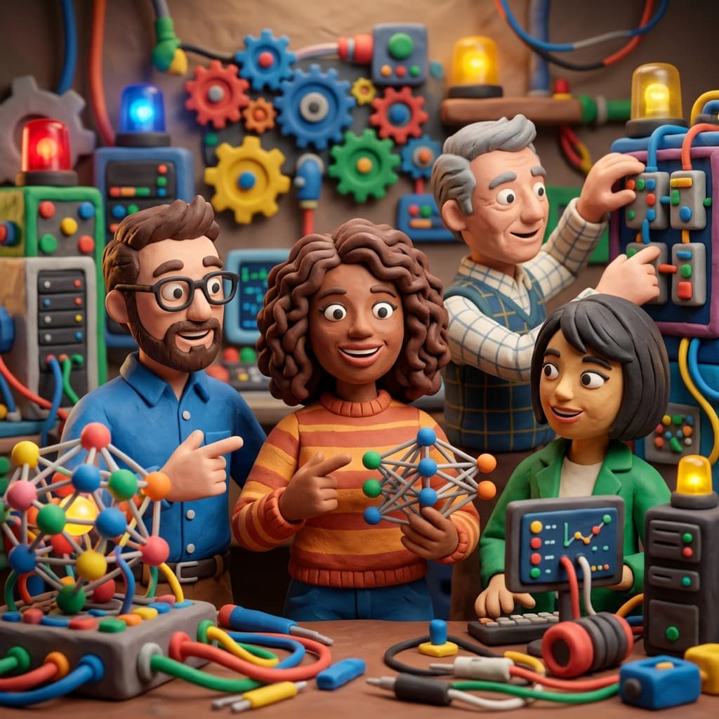 AI/ML Team in Claymation Tech Parable style.
