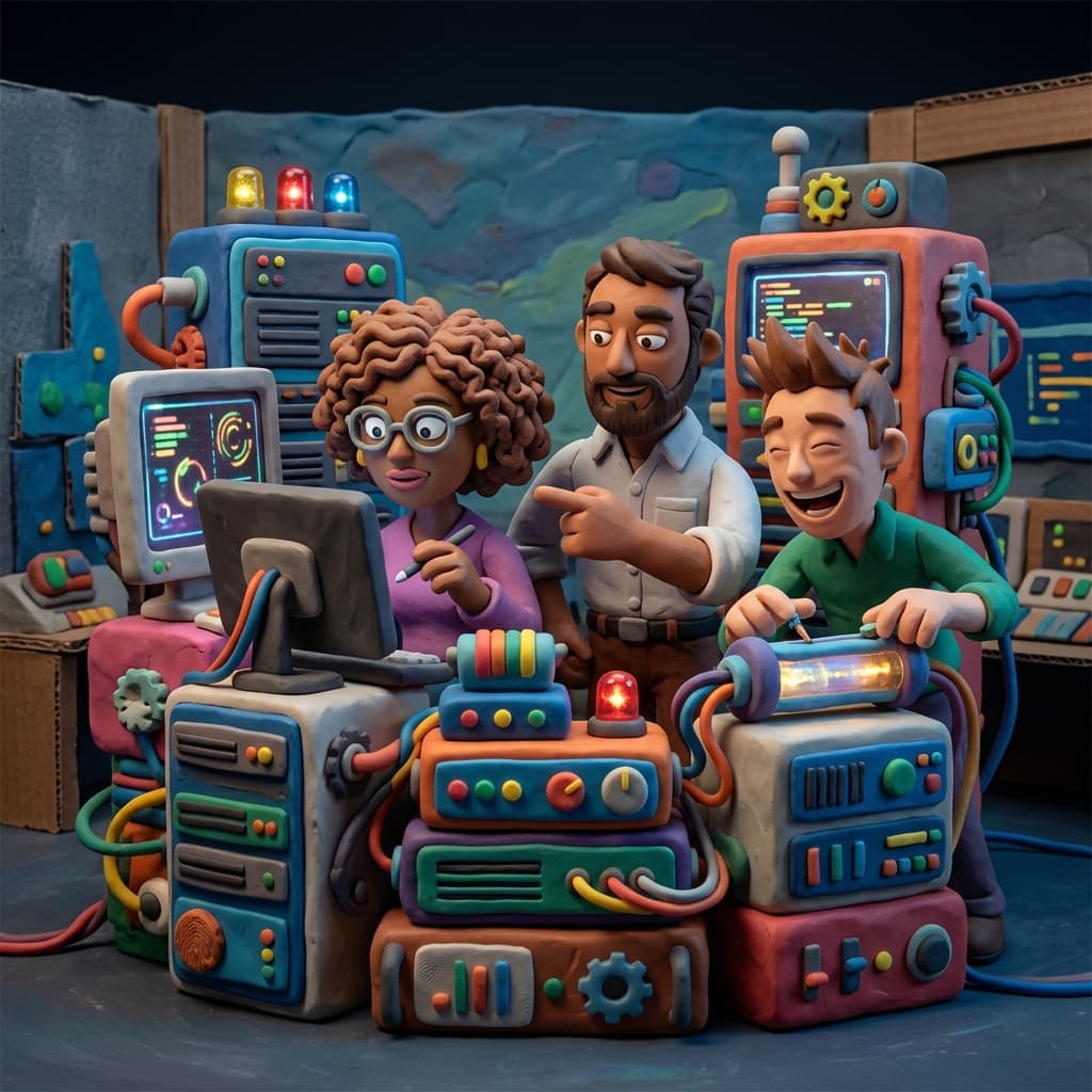 Data Team in Claymation Tech Parable style.
