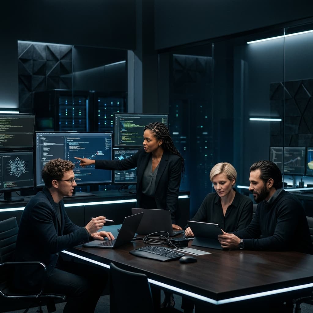 AI/ML Team in Corporate - Dark Mode style.