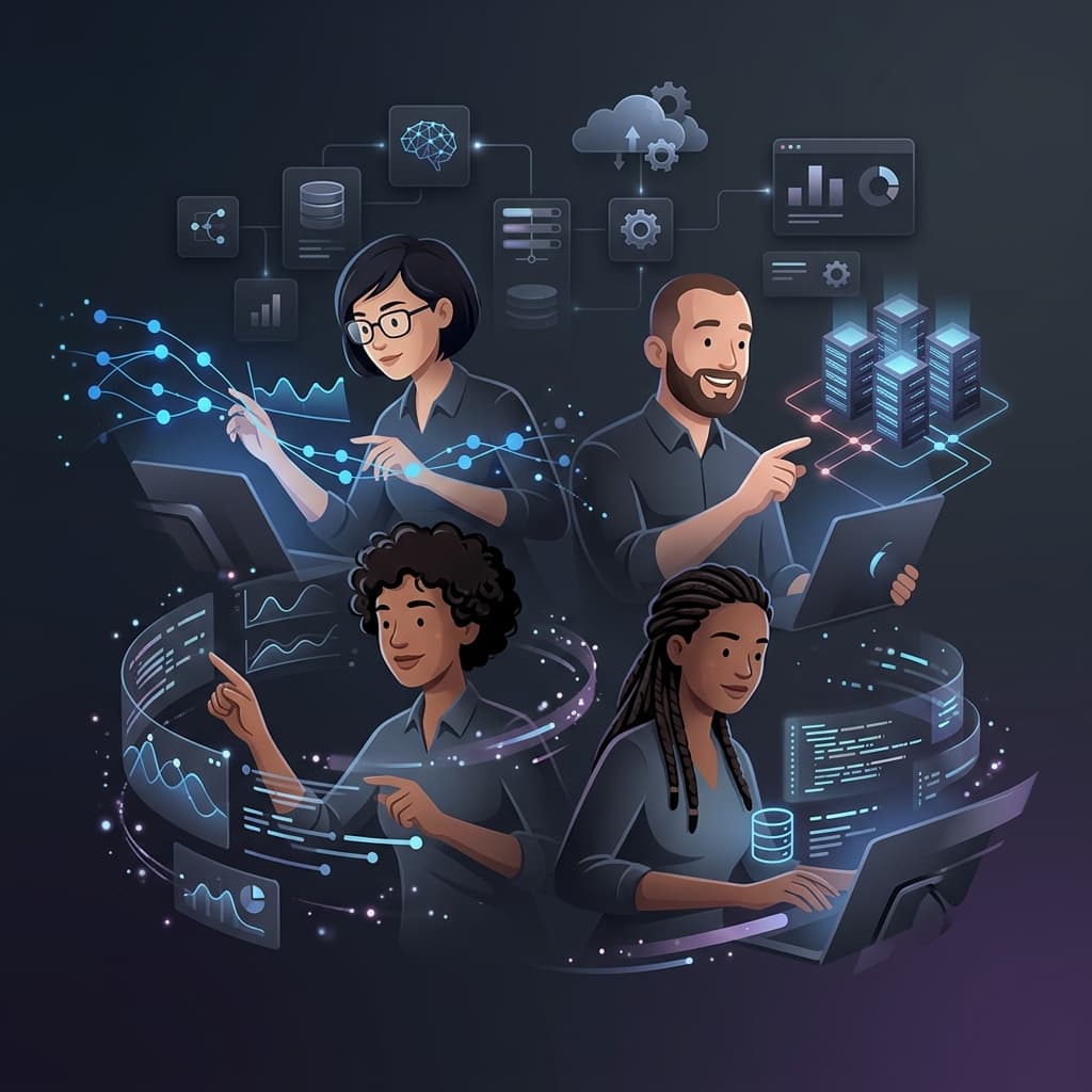 Data Team in Dark-Mode Motion Explainer style.