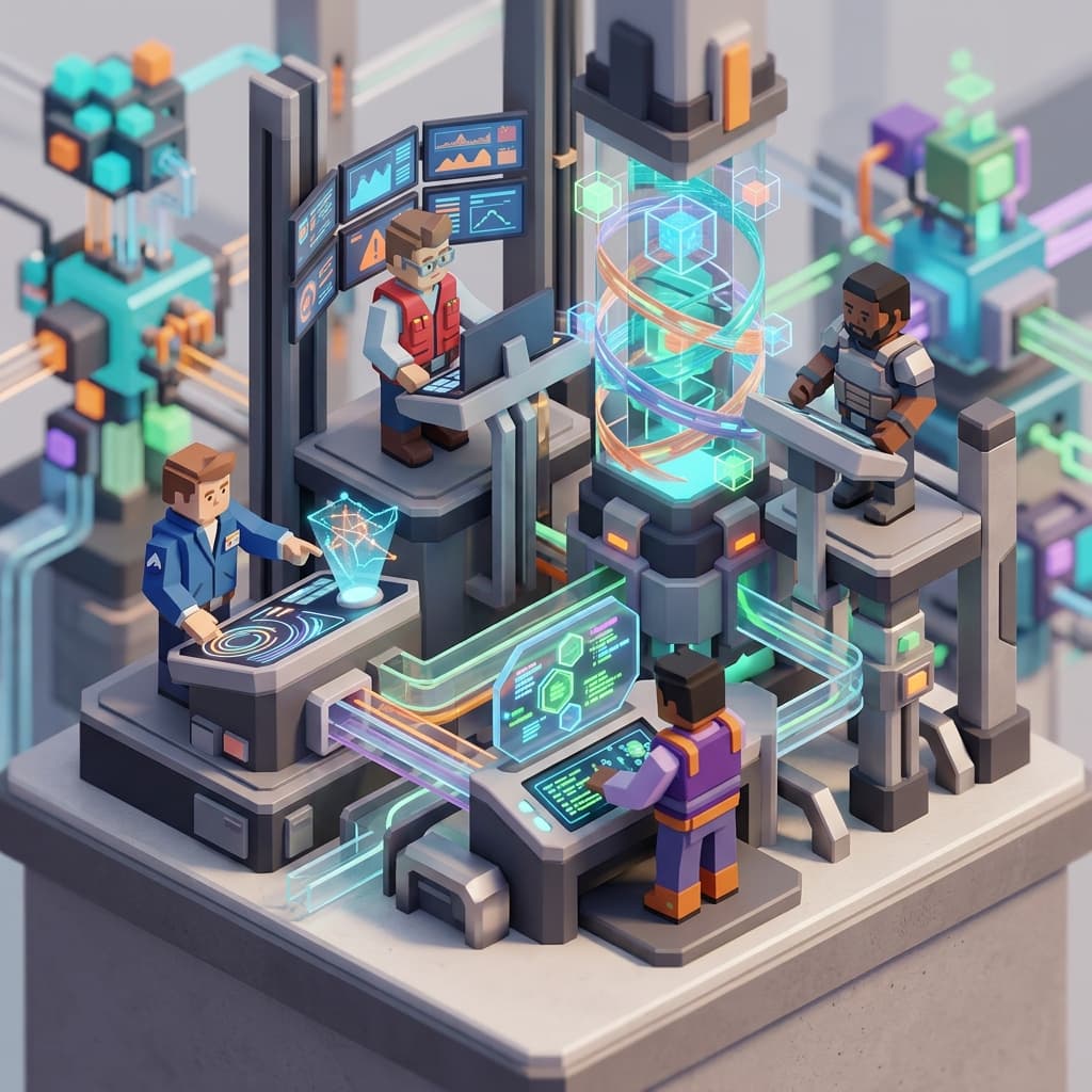 Security Team in Isometric Systems Diorama style.