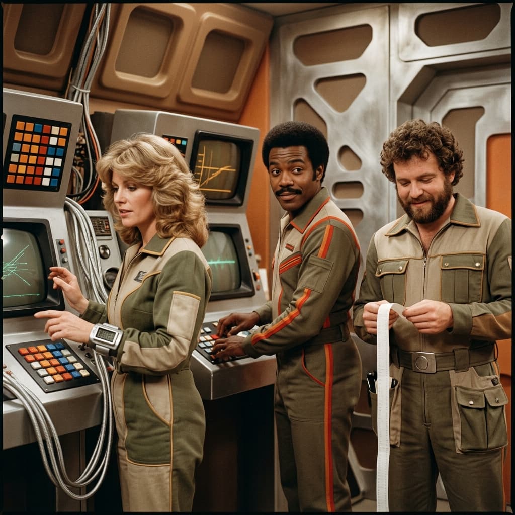 Security Team in Retro Sci-Fi Sitcom style.