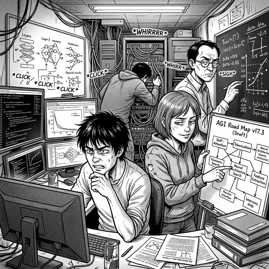 AI/ML Team in Seinen Manga Tech Satire style.