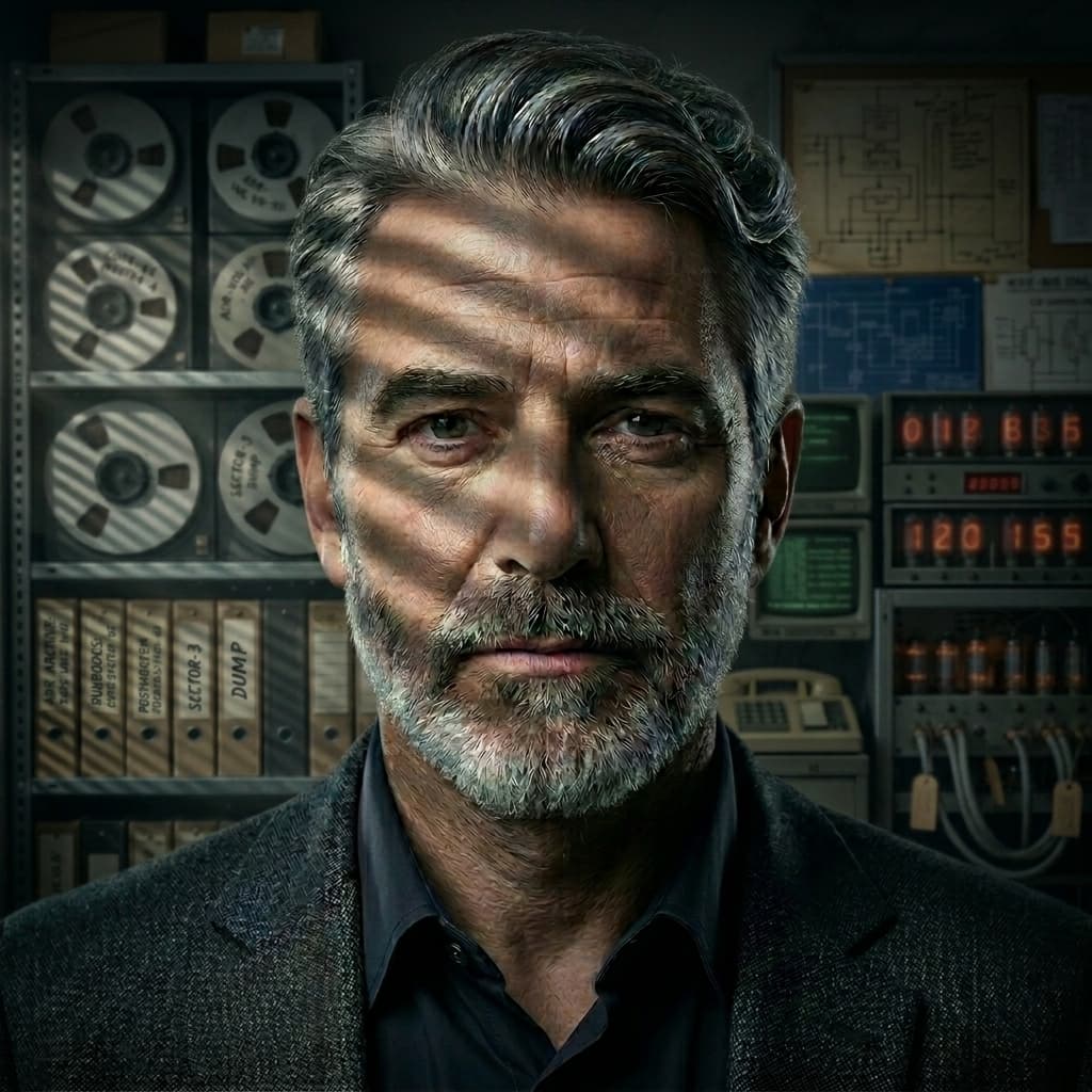 Elder — Source of Truth in 1960s Retro-Futuristic Tech Noir style.