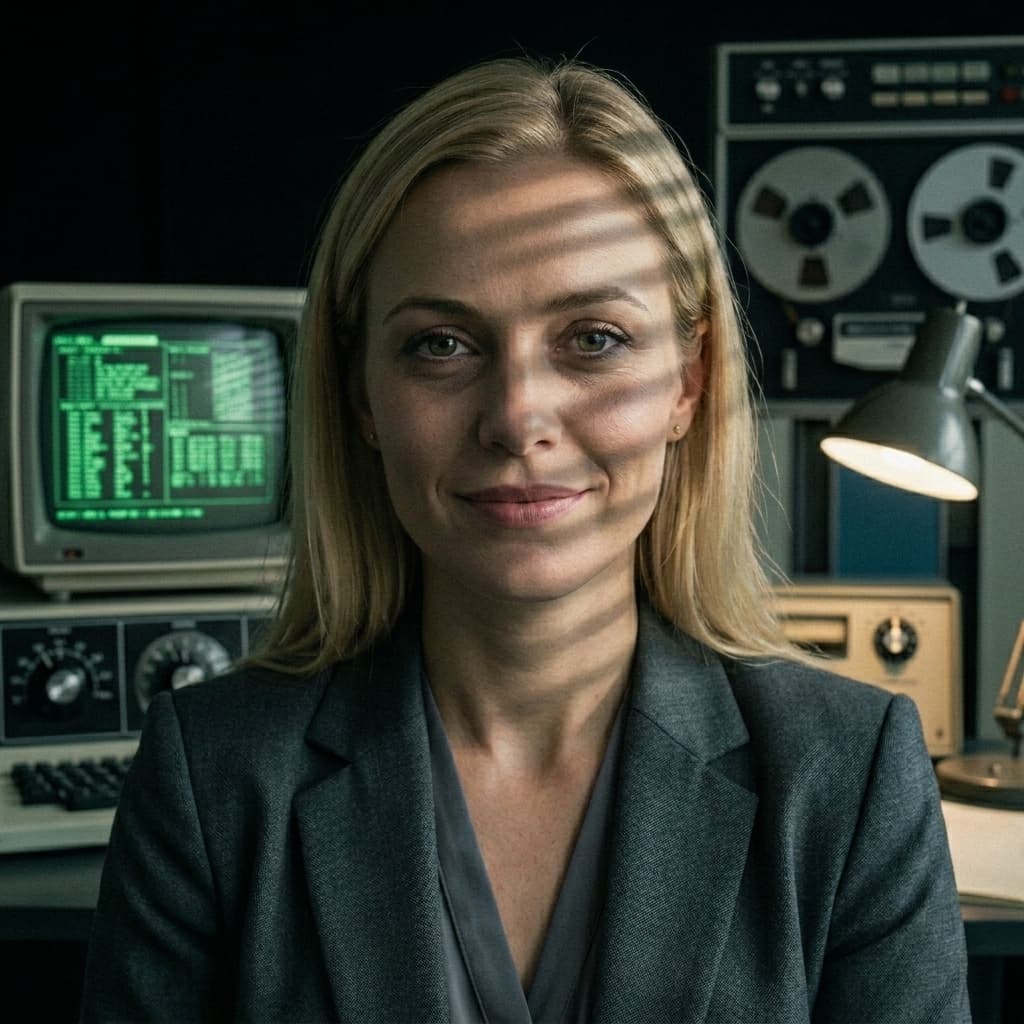 The PM — The Alignment Machine in 1960s Retro-Futuristic Tech Noir style.