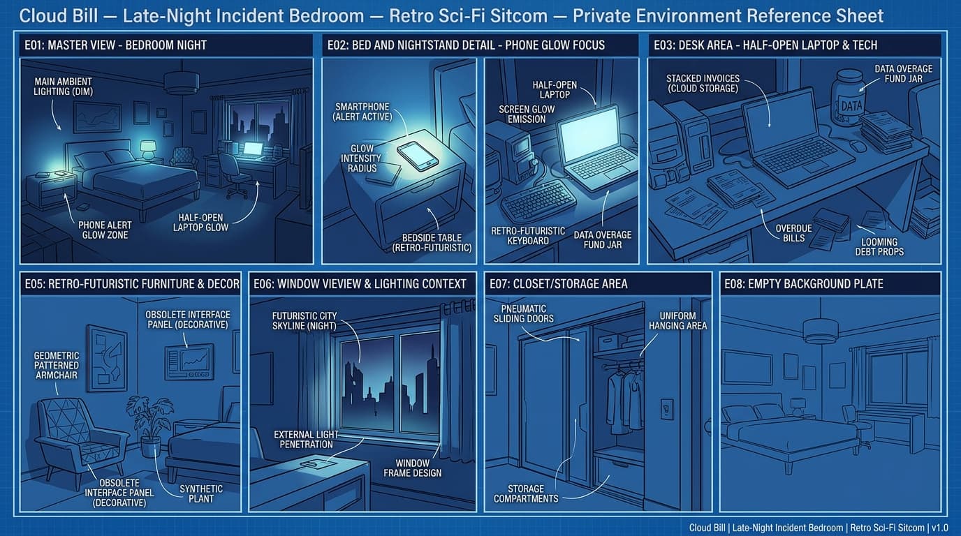 Cloud Bill's Late-Night Incident Bedroom environment background.
