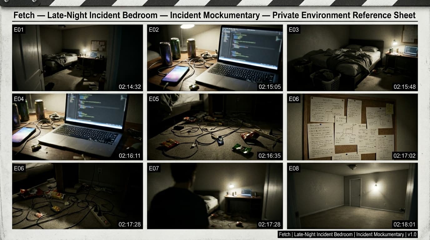 Fetch's Late-Night Incident Bedroom environment background.
