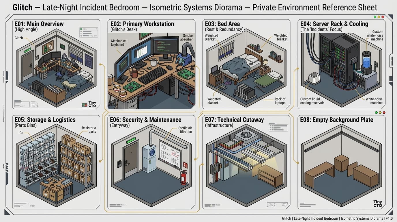 Glitch's Late-Night Incident Bedroom environment background.