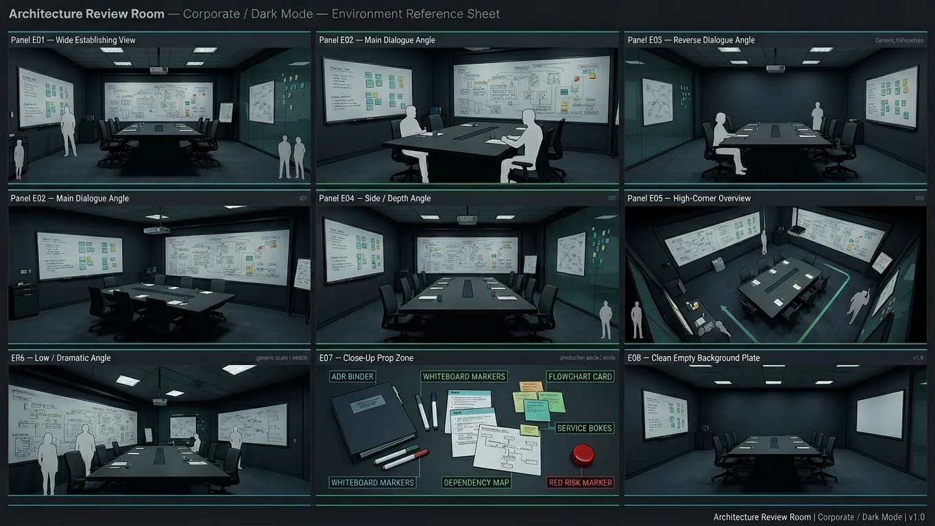 Architecture Review Room in Corporate - Dark Mode style.
