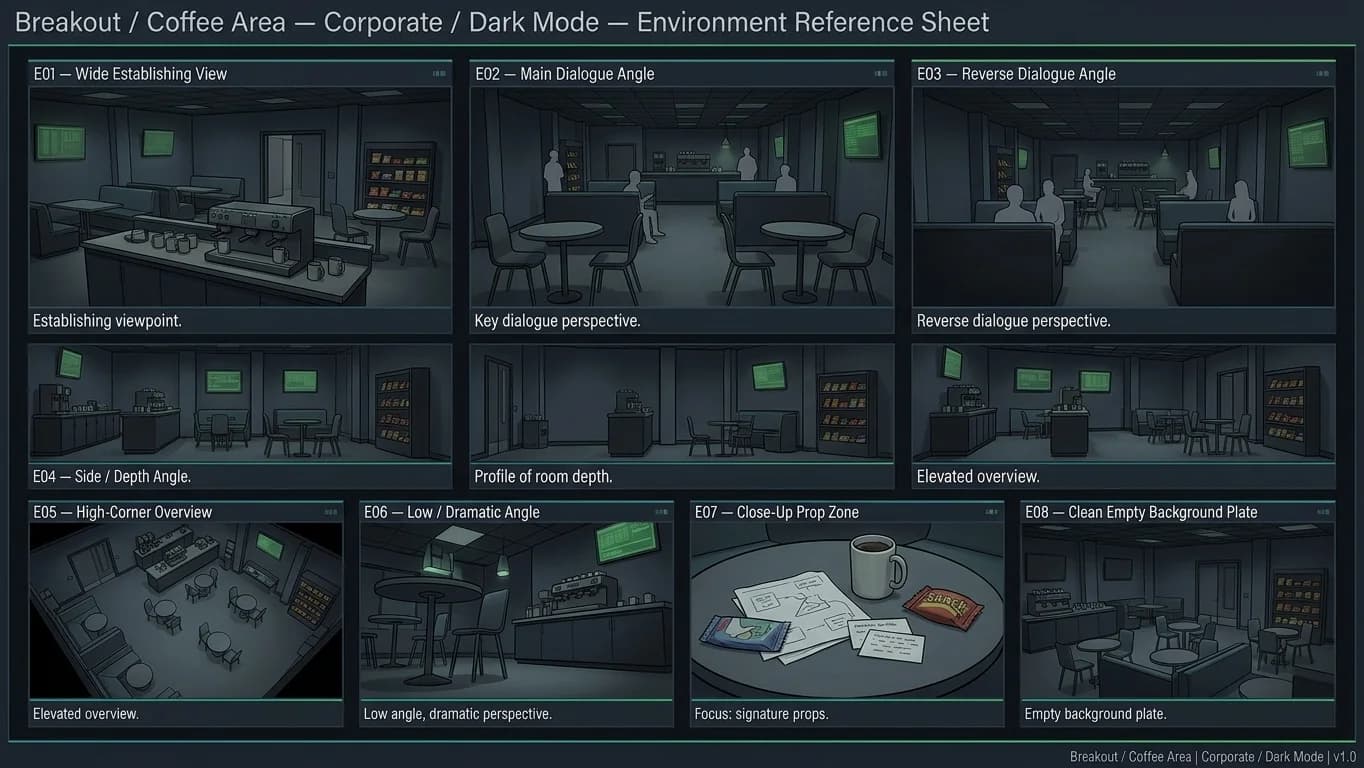 Breakout and Coffee Area in Corporate - Dark Mode style.