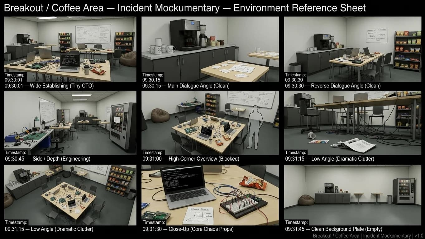 Breakout and Coffee Area in Incident Mockumentary style.