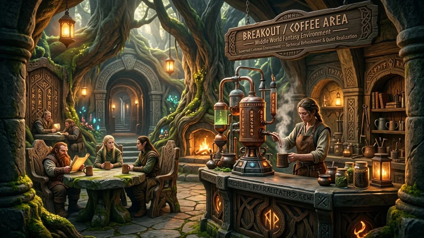 Breakout and Coffee Area in Middle World Fantasy style.