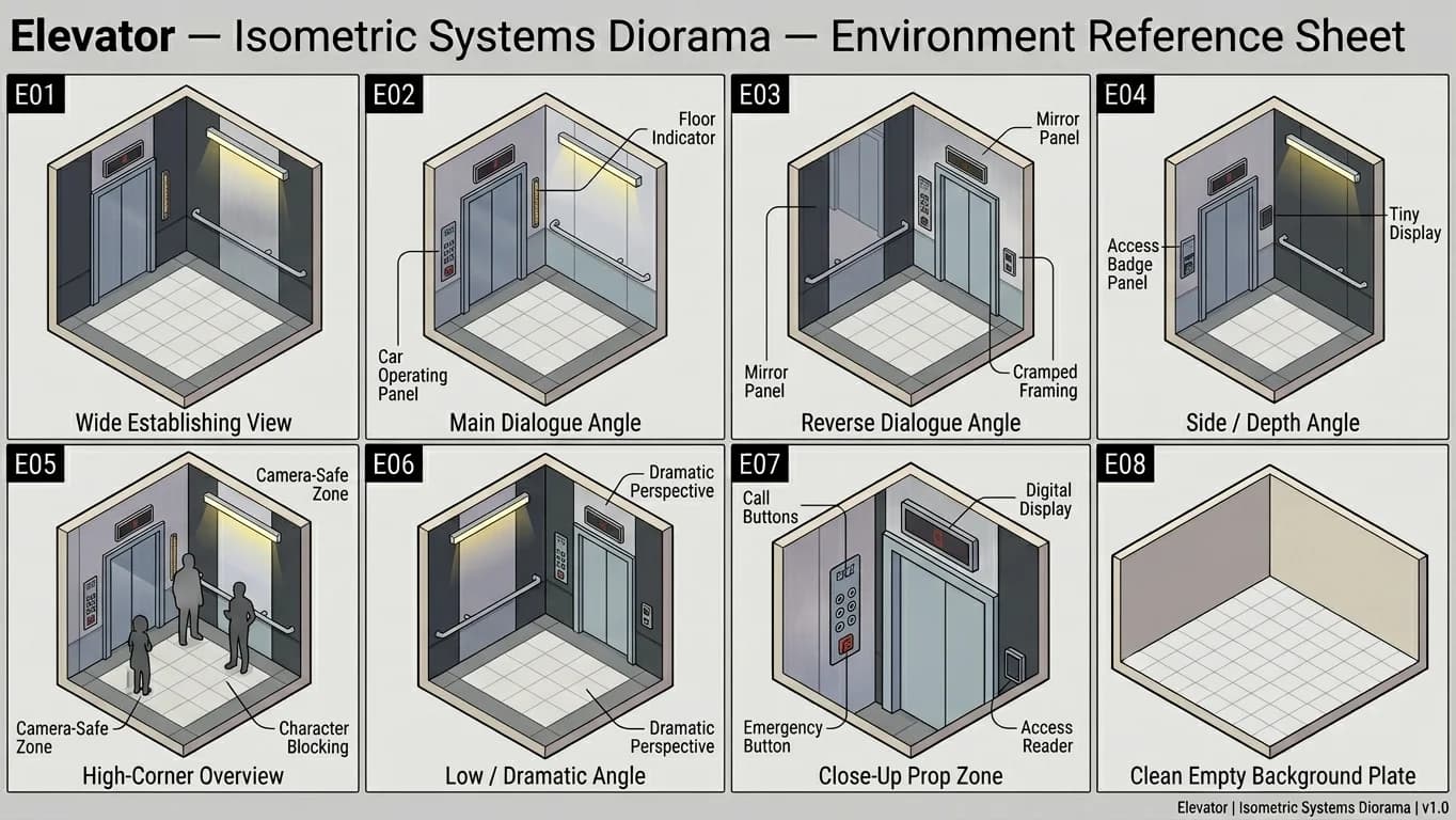Elevator in Isometric Systems Diorama style.