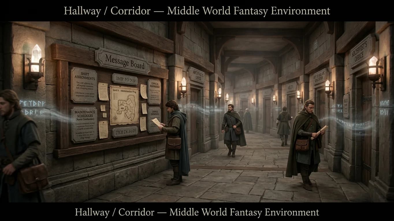 Hallway and Corridor in Middle World Fantasy style.