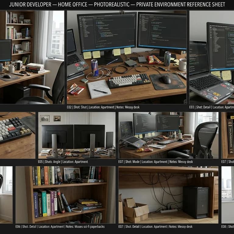 Junior Developer's Home Office environment background.