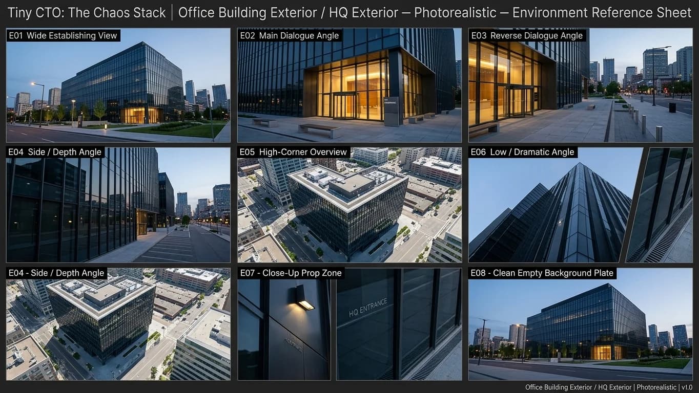 Office Building Exterior and HQ Exterior in Middle World Fantasy style.