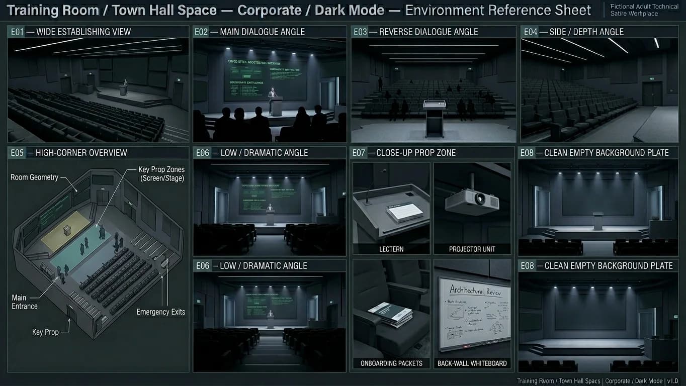 Training Room and Town Hall Space in Corporate - Dark Mode style.