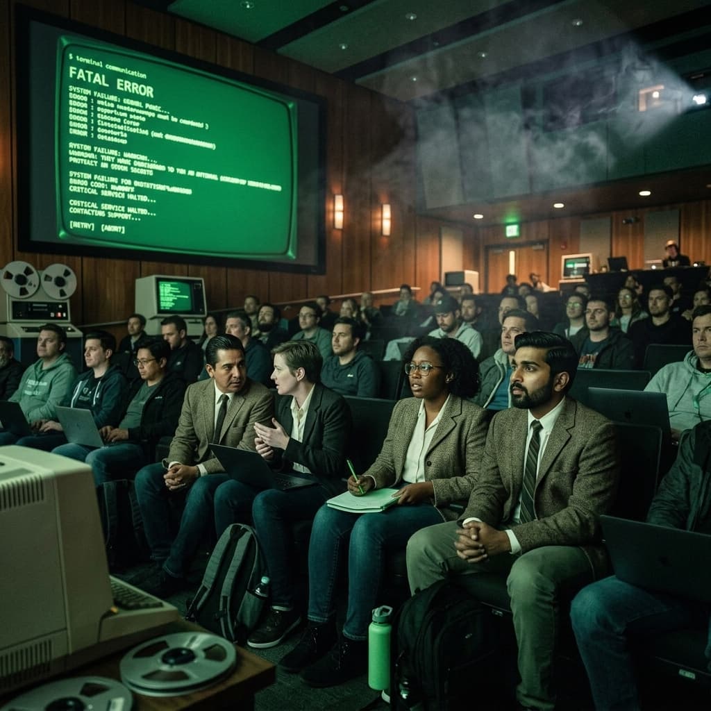 The Audience in 1960s Retro-Futuristic Tech Noir style.