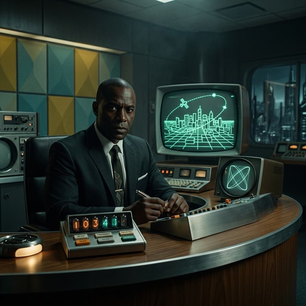 The Board in 1960s Retro-Futuristic Tech Noir style.