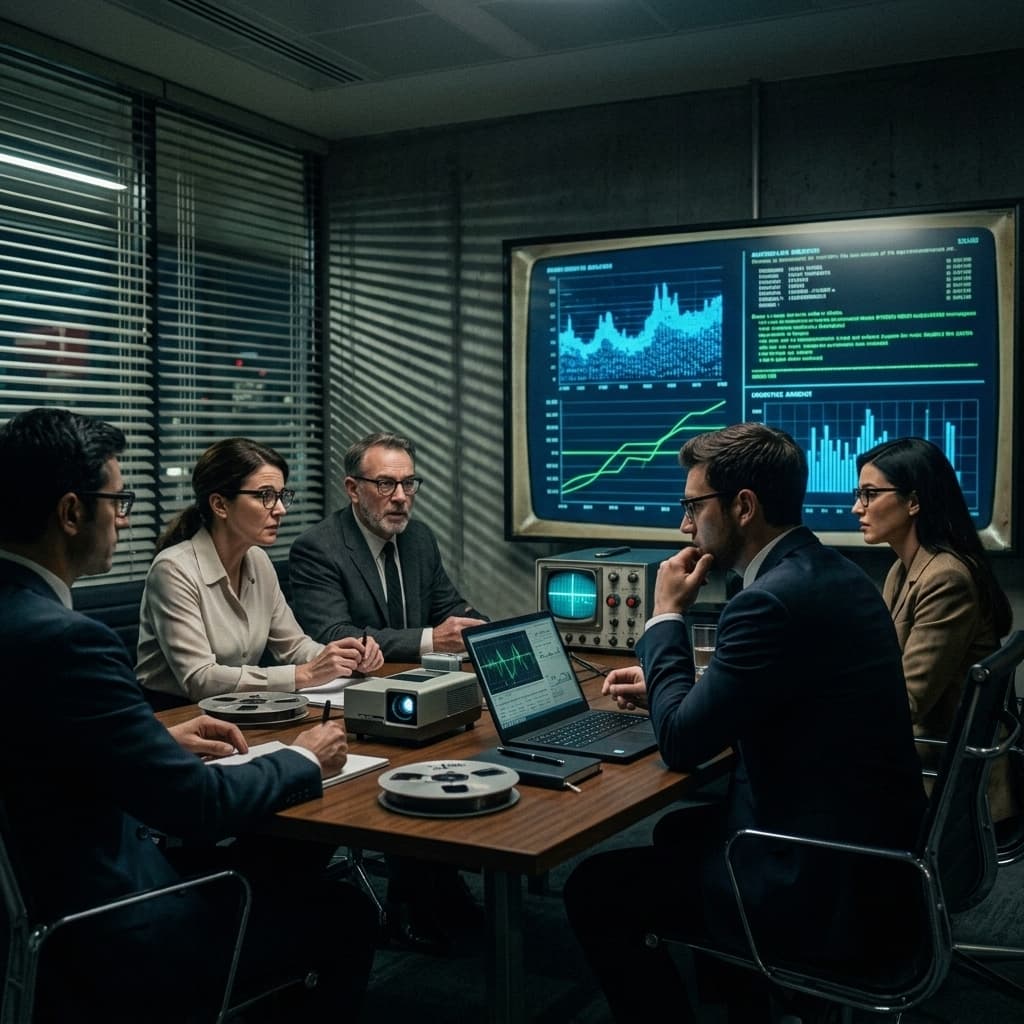 The Enterprise Buyers in 1960s Retro-Futuristic Tech Noir style.