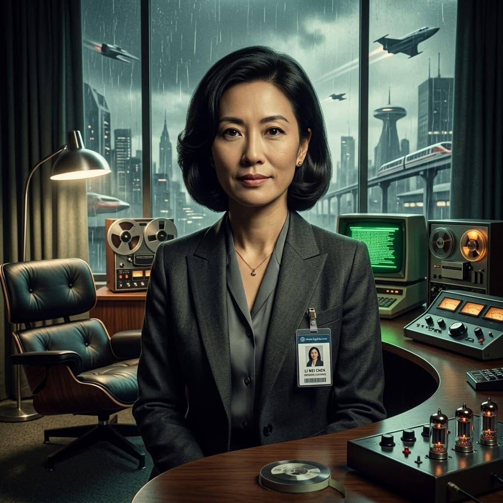 The General Counsel in 1960s Retro-Futuristic Tech Noir style.