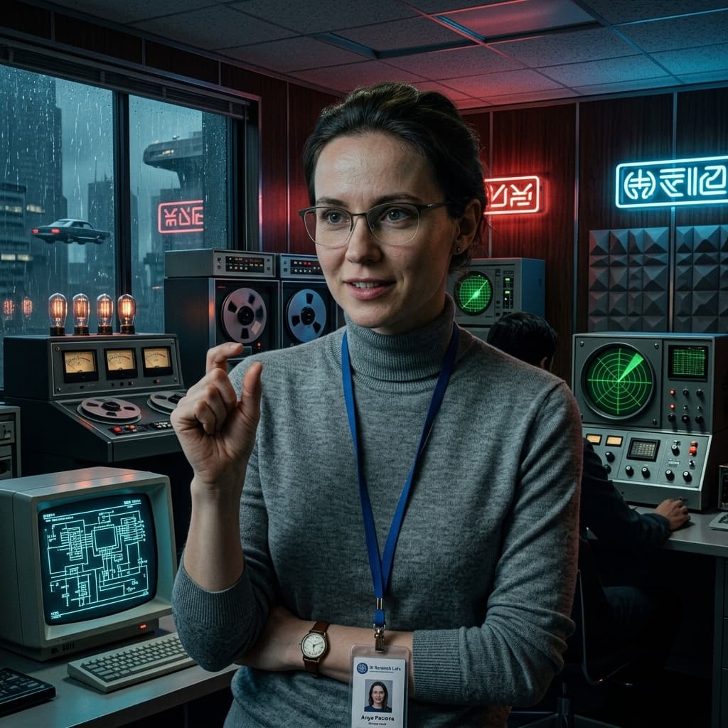 The ML Researcher in 1960s Retro-Futuristic Tech Noir style.