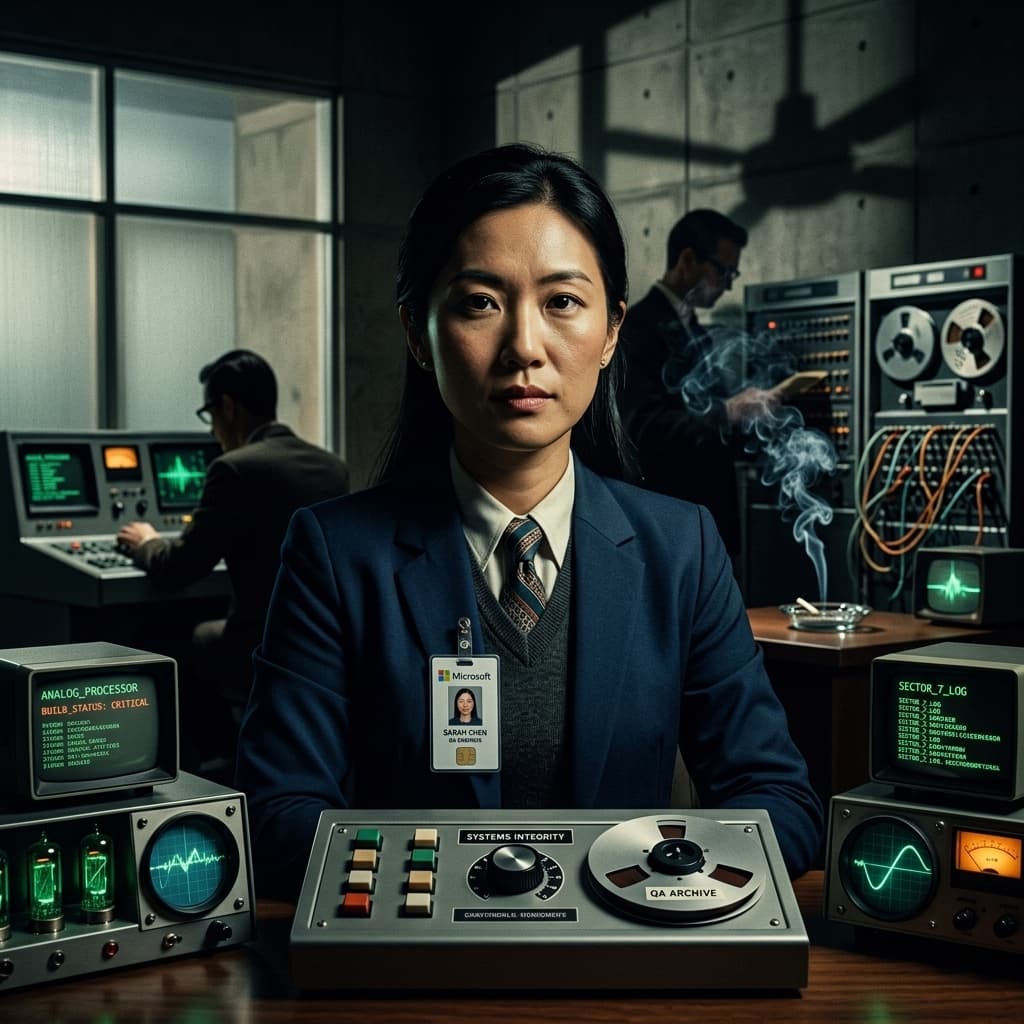 The QA Engineer in 1960s Retro-Futuristic Tech Noir style.