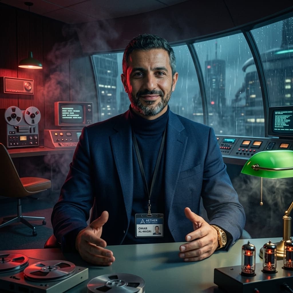 The VC Partner in 1960s Retro-Futuristic Tech Noir style.