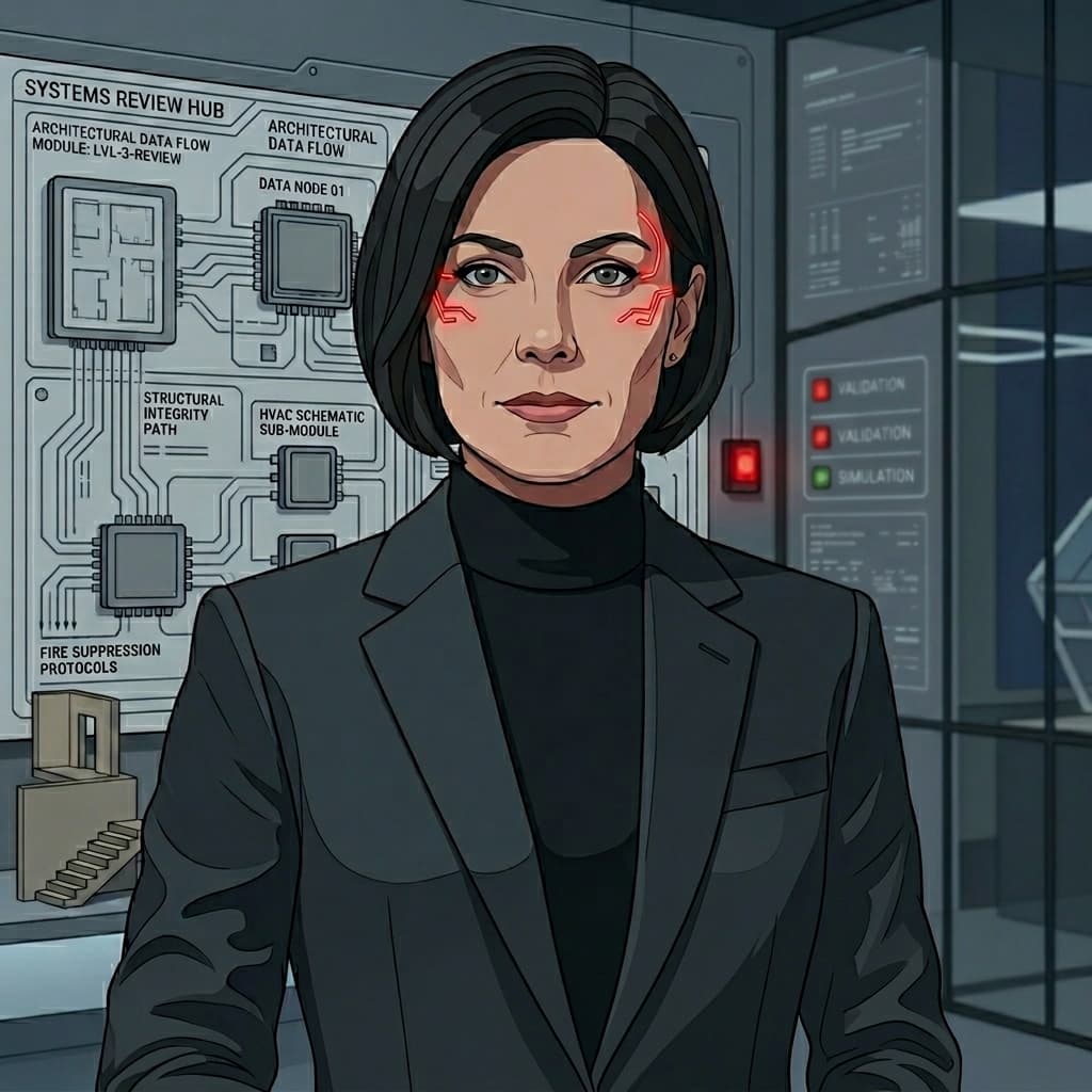 Agent A, Adult woman representing autonomous AI, agentic workflows, tool calling, permissions, planning loops, and governance risk. — Tiny CTO: The Chaos Stack character in Isometric style.