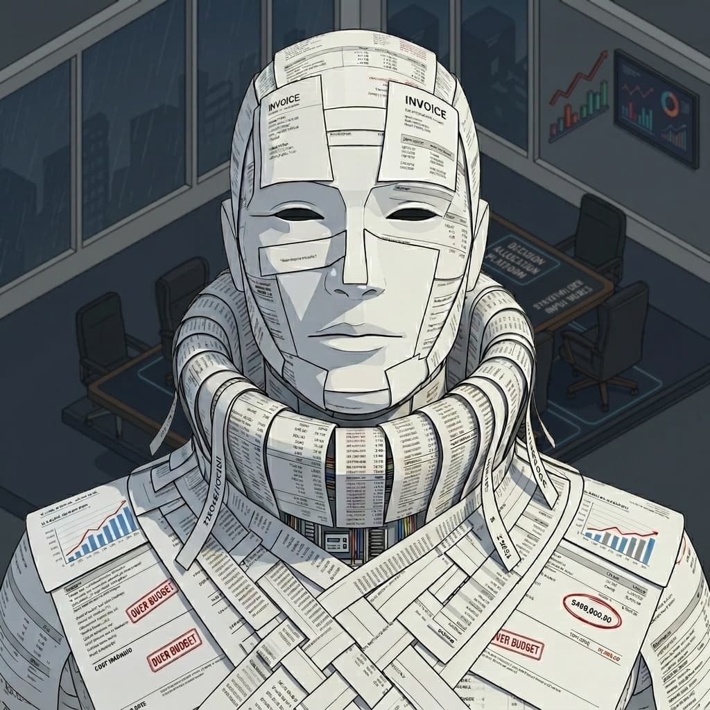 Cloud Bill, Cloud cost consequence character representing scaling, surprise invoices, GPUs, logs, regions, and FinOps reality. — Tiny CTO: The Chaos Stack character in Isometric style.