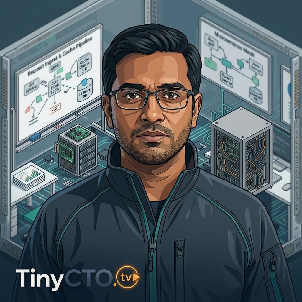 Fetch, Adult Indian male RAG/context retrieval specialist representing retrieval, embeddings, freshness, citations, metadata, and grounding. — Tiny CTO: The Chaos Stack character in Isometric style.