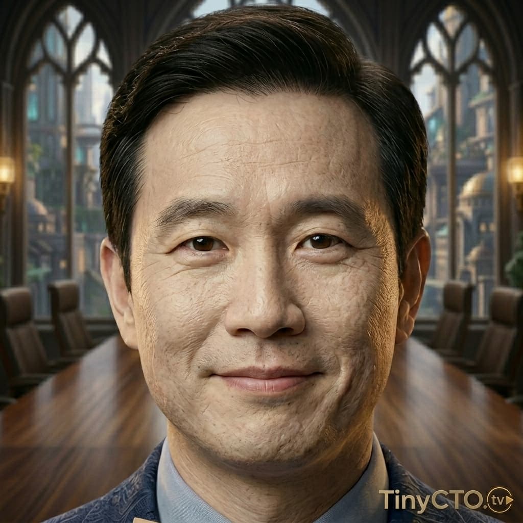 Scope Creep, Adult East Asian male-presenting character representing requirement drift, scope expansion, MVP bloat, delivery risk, and vague roadmap growth. — Tiny CTO: The Chaos Stack character in Middle World style.