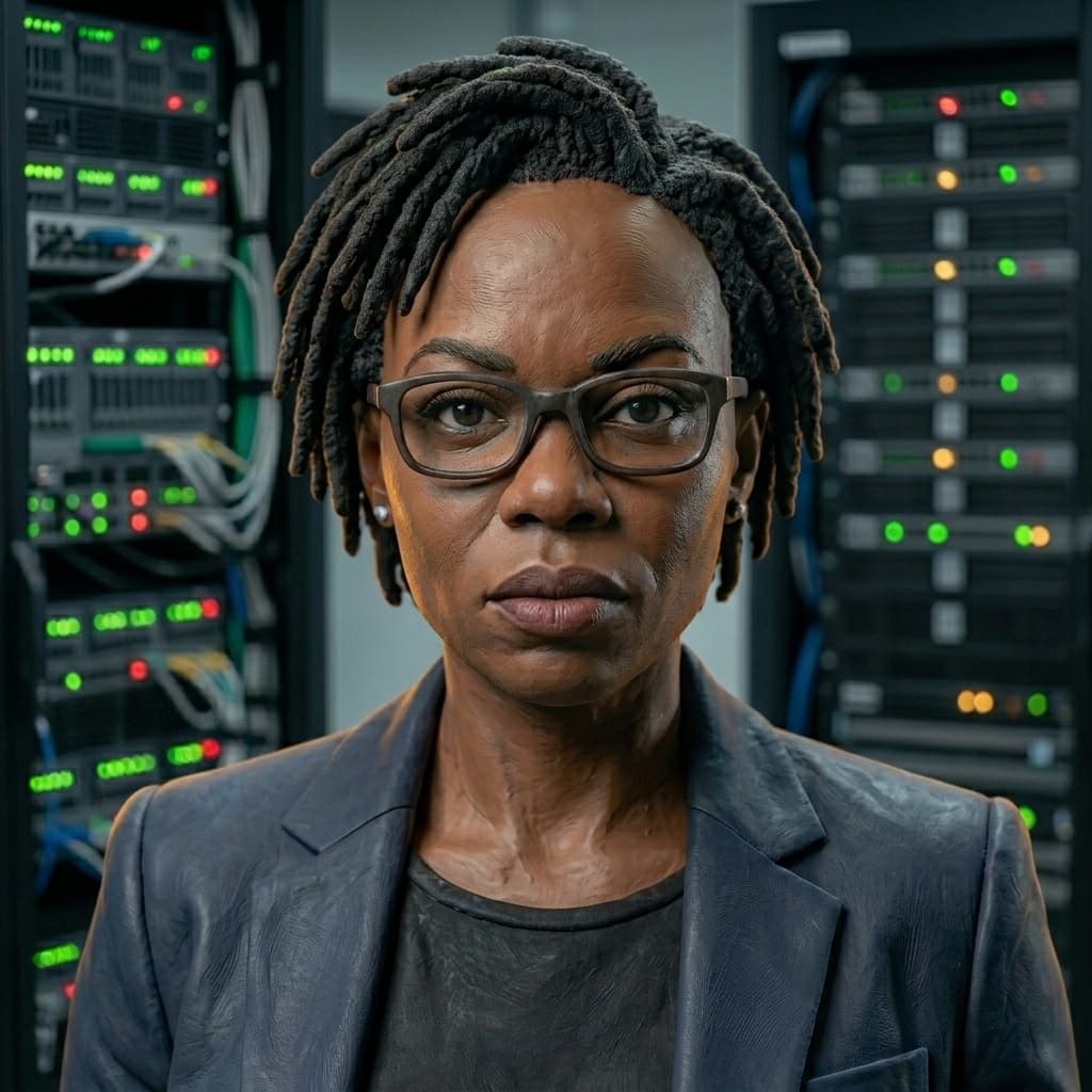 The DBA / Query Czar, Black adult female-presenting database authority representing indexing, query optimization, data integrity, consistency, migrations, and execution plans. — Tiny CTO: The Chaos Stack character in Claymation style.