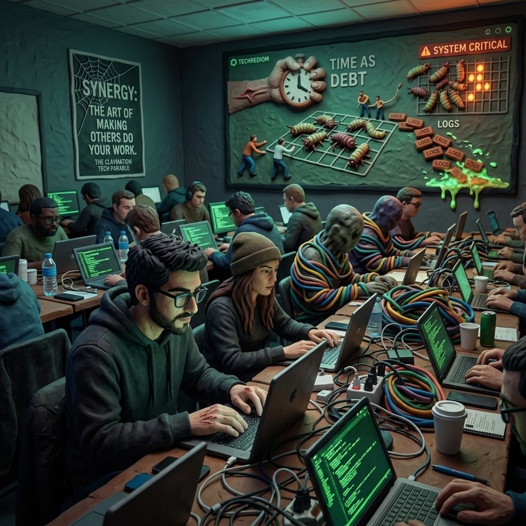 The Developer Community in Claymation Tech Parable style.