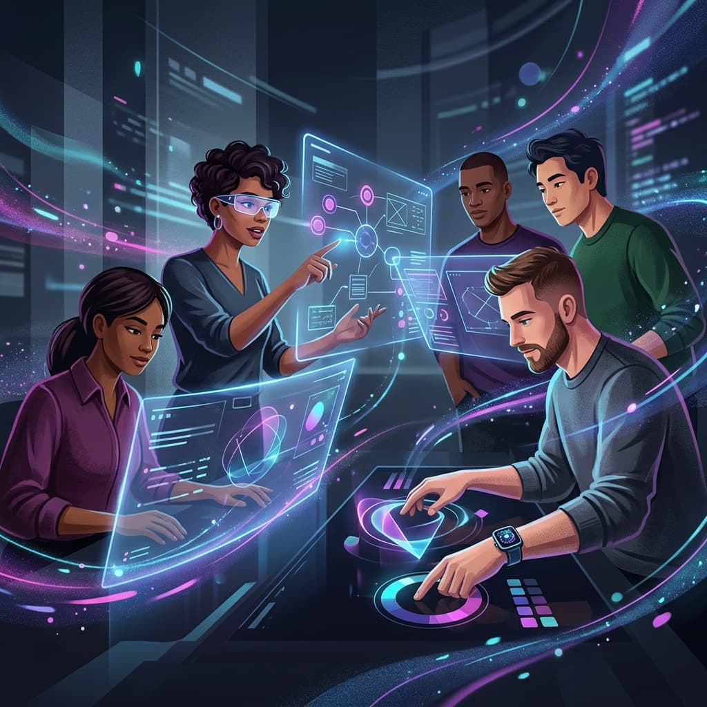 Design Team in Dark-Mode Motion Explainer style.